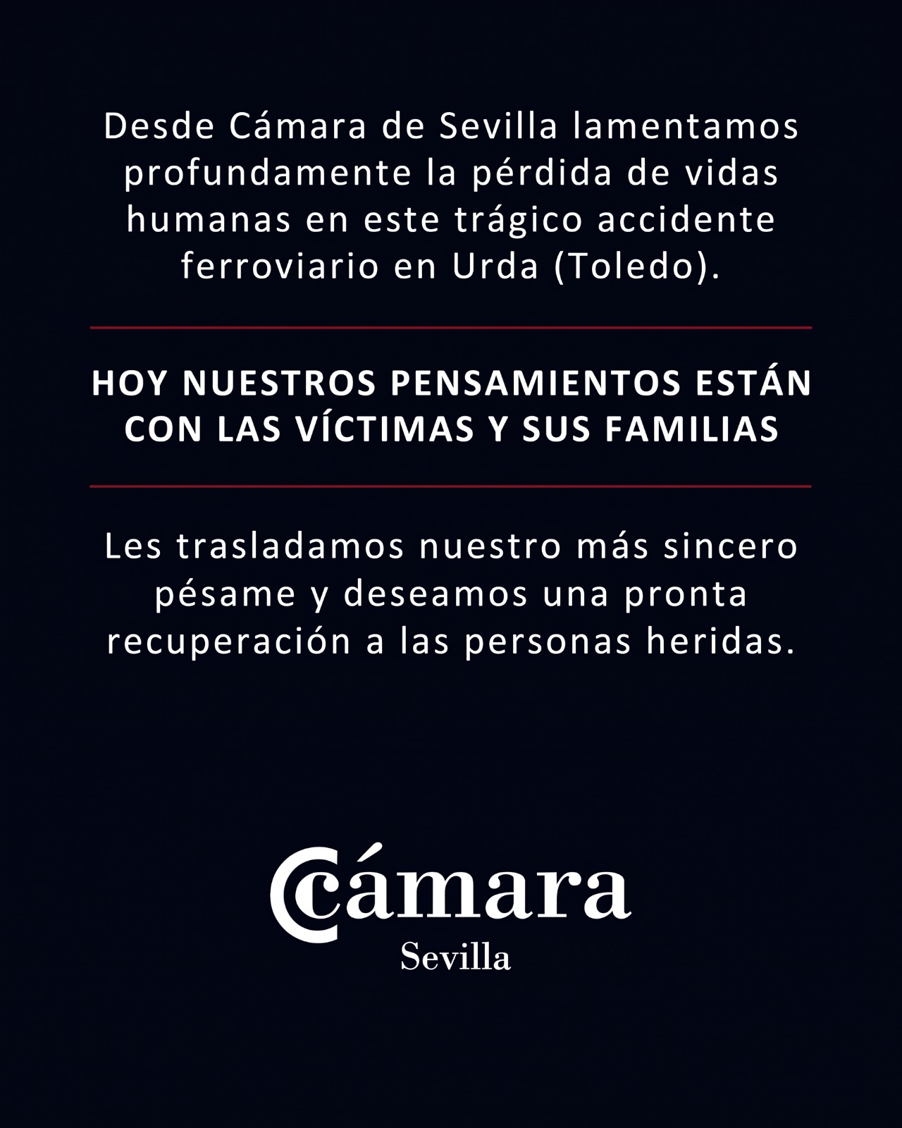 La Cámara lamenta la pérdida de vidas humanas en el trágico accidente ferroviario en Urda (Toledo)